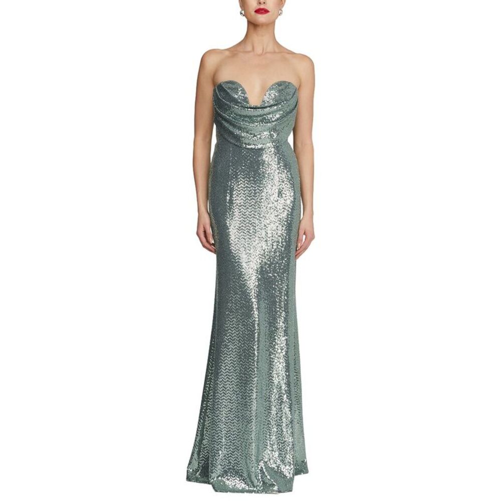 Halston Womens  Juliette Disco Jersey Gown, Blue